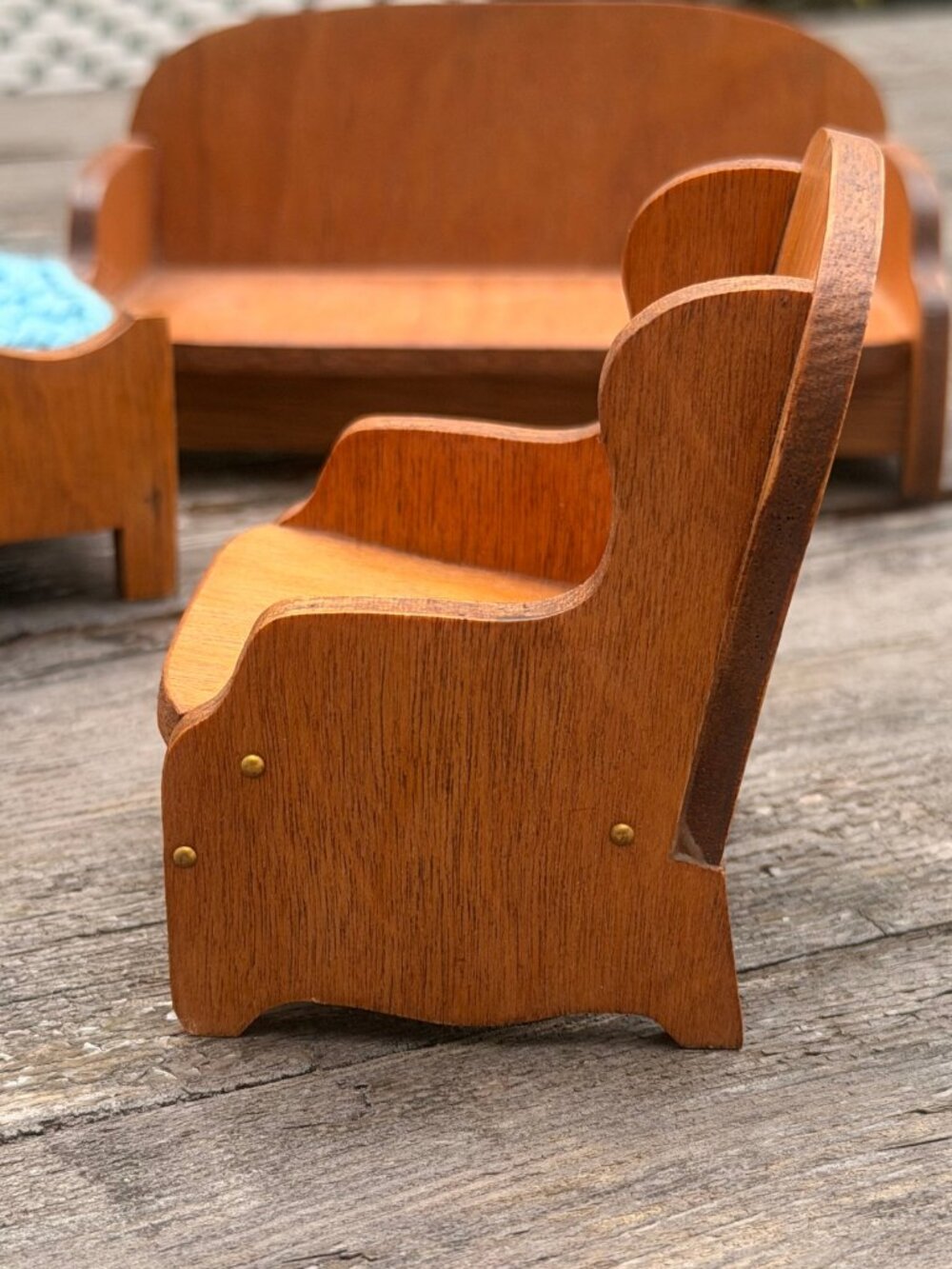 Vintage Lot of Wooden Dollhouse Furniture Bed Table Couch Hutch Chair Wood - Picture 3 of 16